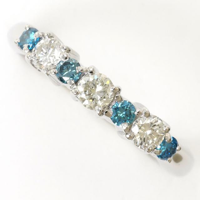 PT900 プラチナ リング・指輪 11号 ブルーダイヤ ダイヤ 0.50 ct 総重量約3.0g 中古ジュエリー