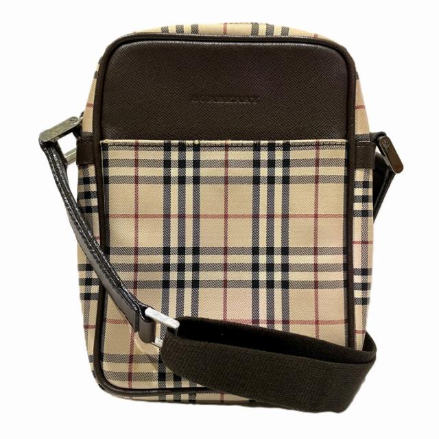 バーバリー ノバチェック ショルダーバッグ キャンバス レザー レディース 【中古】