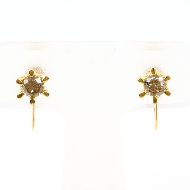 K18 18金 YG イエローゴールド イヤリング ブラウンダイヤ 0.25ct 総重量約1.9g ジュエリー 中古