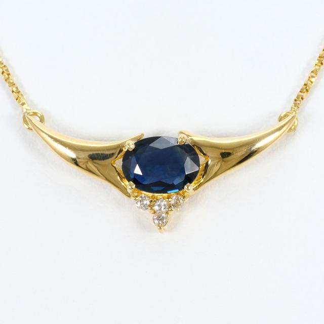 K18 18金 YG イエローゴールド ネックレス サファイア 0.85 ct ダイヤ 0.05 ct カード鑑別書 総重量約3.5g 約41cm ジュエリー 中古