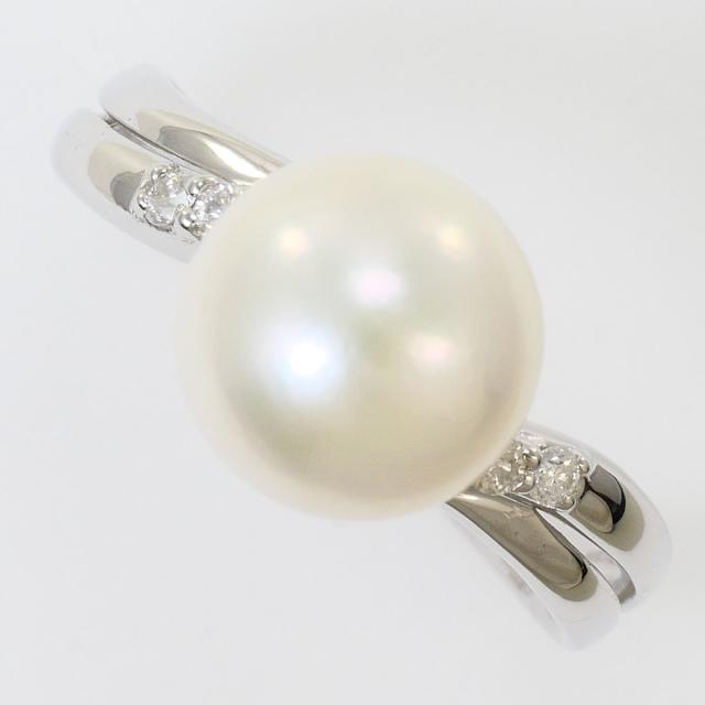 K18 18金 WG ホワイトゴールド リング・指輪 9号 パール ダイヤ 0.05ct 総重量約3.3g ジュエリー 中古