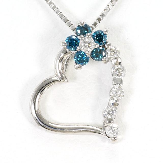 K14 14金 WG ホワイトゴールド K10 10金 WG ホワイトゴールド ネックレス ブルーダイヤ ダイヤ 0.19ct 総重量約1.5g 約40cm ジュエリー 中古