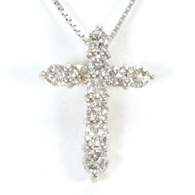 PT900 プラチナ PT850 プラチナ ネックレス ダイヤ 0.50 ct カード鑑別書 総重量約3.4g 約40cm ジュエリー 中古