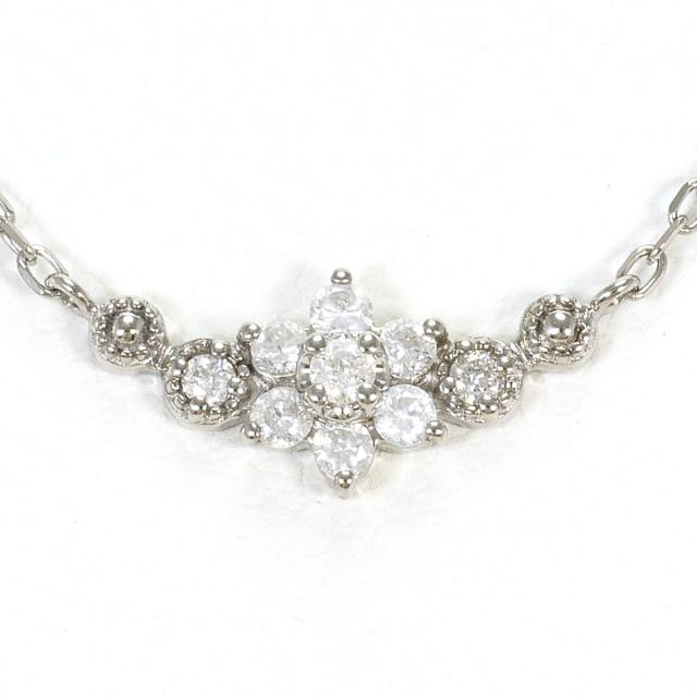 K10 10金 WG ホワイトゴールド ネックレス ダイヤ 0.10ct 総重量約0.9g 約41cm ジュエリー 中古