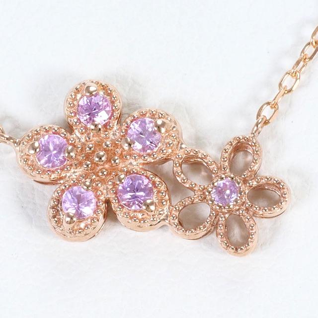 K10 10金 PG ピンクゴールド ネックレス ピンクサファイア 総重量約1.2g 約40cm ジュエリー 中古