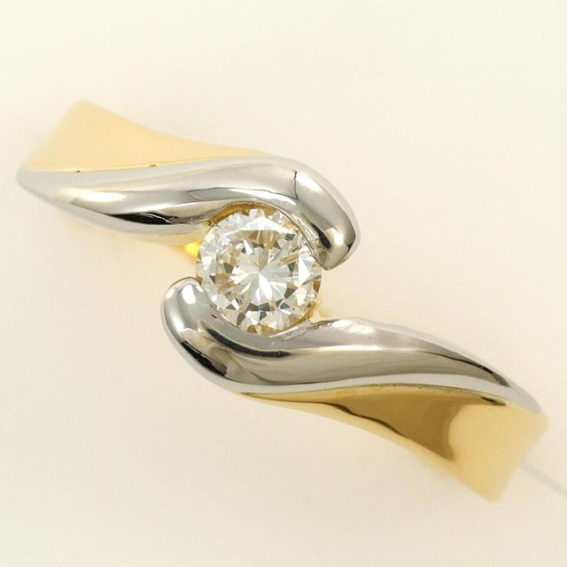 PT900 プラチナ K18 YG イエローゴールド リング・指輪 8号 ダイヤ 0.19ct 総重量約2.6g ジュエリー 中古