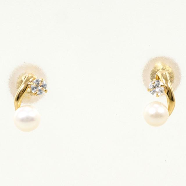 K18 18金 YG 黄色ゴールド ピアス パール 酸化ジルコニウム 総掛け目約0.4g 宝飾品 中古