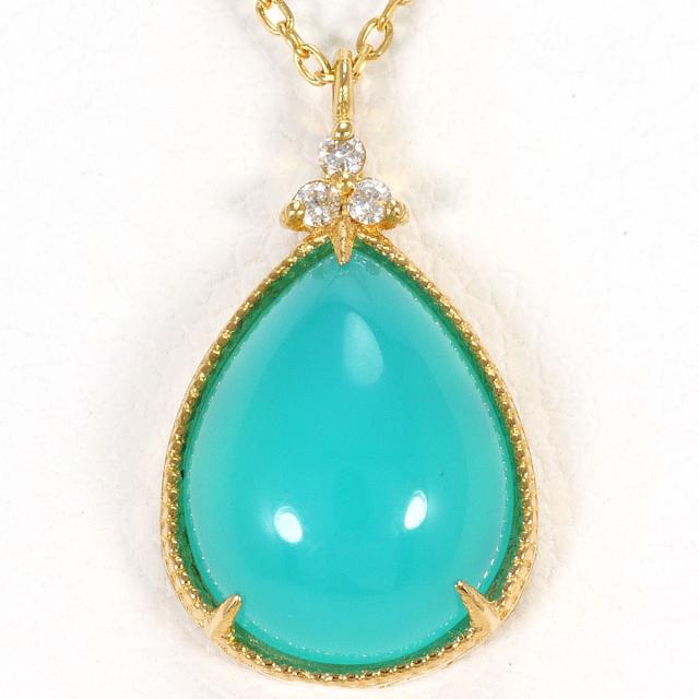 トッカ K18 18金 YG イエローゴールド ネックレス 天然石 ダイヤ 0.01ct 総重量約2.1g 約39cm ジュエリー 中古