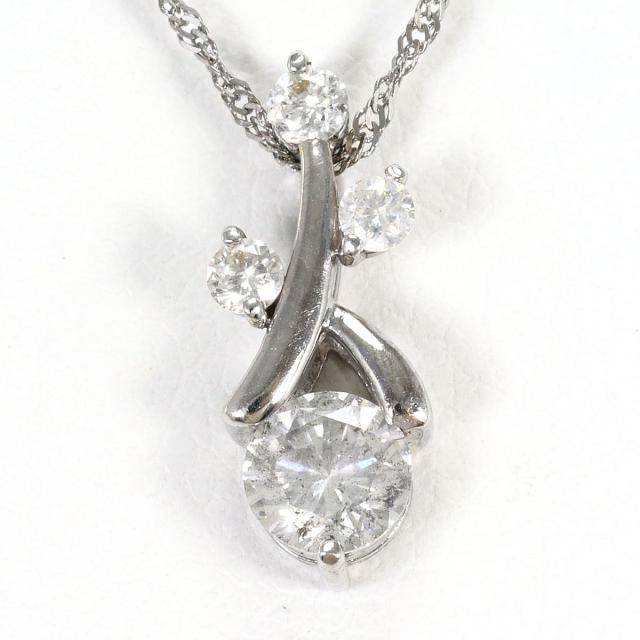 K18 18金 WG ホワイトゴールド ネックレス ダイヤ 0.5ct 総重量約1.7g 約42cm ジュエリー 中古