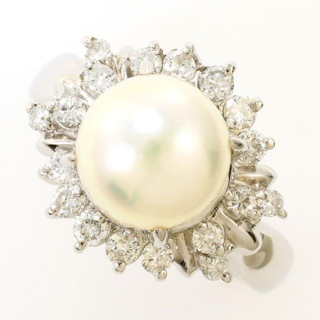PT900 プラチナ リング・指輪 12.5号 アコヤ真珠 ダイヤ 0.52ct カード鑑別書 総重量約7.7g ジュエリー 中古