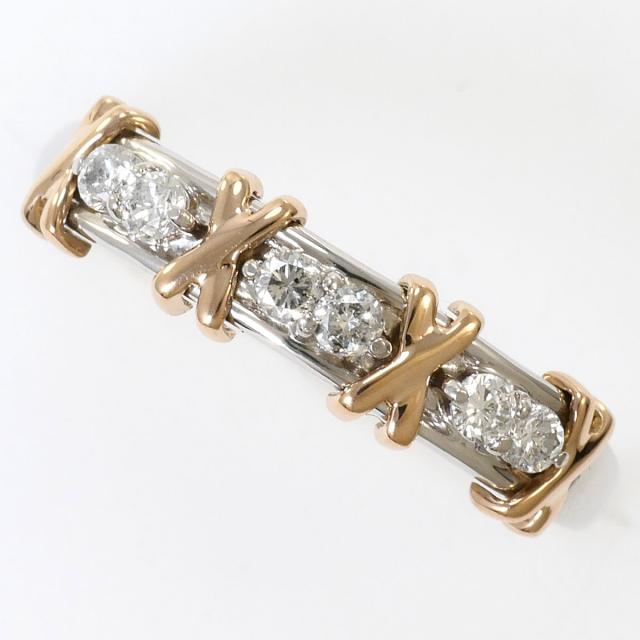 PT900 プラチナ K18 18金 PG ピンクゴールド リング・指輪 12.5号 ダイヤ 0.15ct 総重量約2.1g ジュエリー 中古