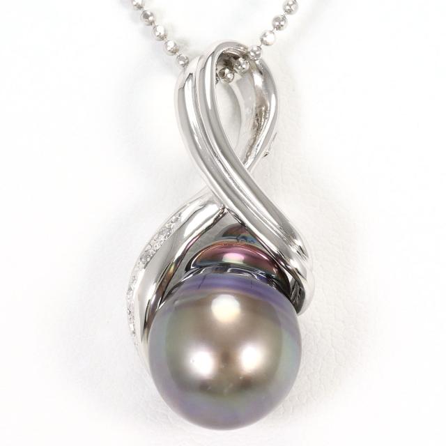 PT900 プラチナ PT850 プラチナ ネックレス パール ダイヤ 0.06ct 総重量約10.0g 約40cm ジュエリー 中古