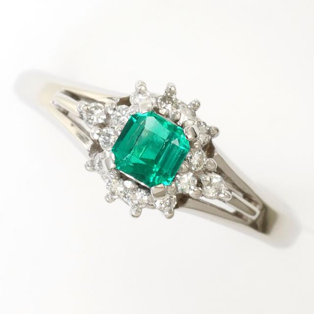 PT900 プラチナ リング・指輪 11号 エメラルド 0.28ct ダイヤ 0.14ct 総重量約3.7g ジュエリー 中古