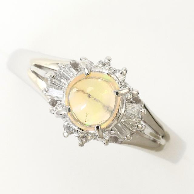 PT900 プラチナ リング・指輪 10号 ウォーターオパール 0.31ct ダイヤ 0.02ct 総重量約3.2g ジュエリー 中古