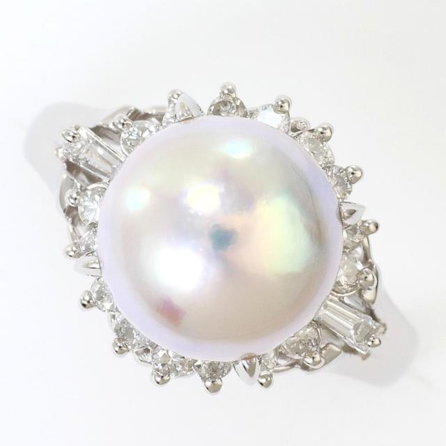 PT850 プラチナ リング・指輪 8号 パール ダイヤ 0.31ct 総重量約6.3g ジュエリー 中古