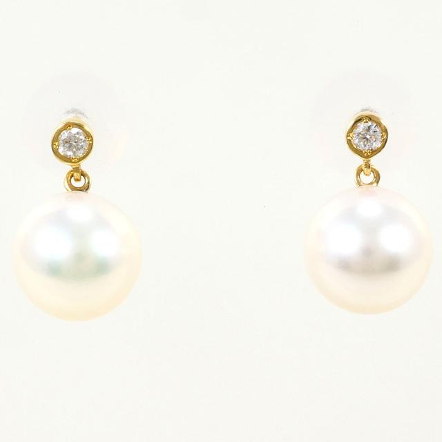 スタージュエリー K18 18金 YG イエローゴールド ピアス パール ダイヤ 0.01ct 総重量約1.3g ジュエリー 中古