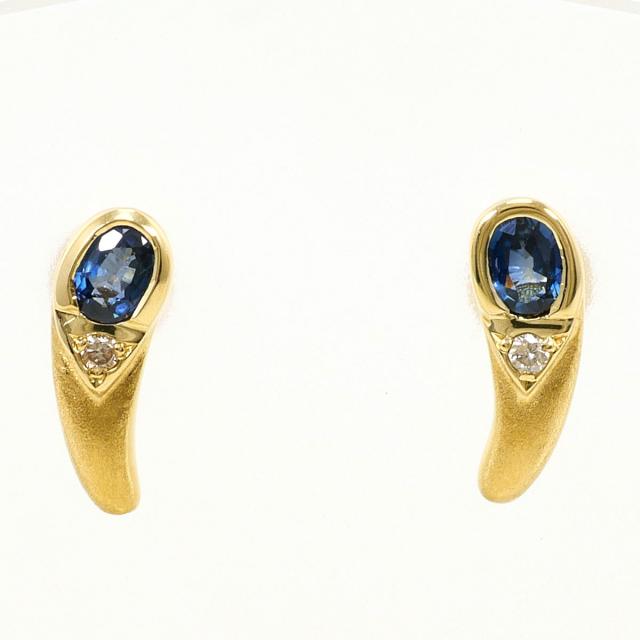 K18 18金 YG イエローゴールド ピアス ダイヤ 0.02ct サファイア 総重量約1.9g ジュエリー 中古