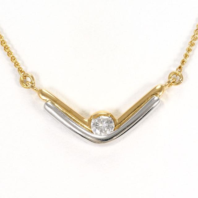 PT900 プラチナ K18 18金 YG イエローゴールド ネックレス ダイヤ 0.10ct 鑑別書 総重量約3.9g 約42cm ジュエリー 中古