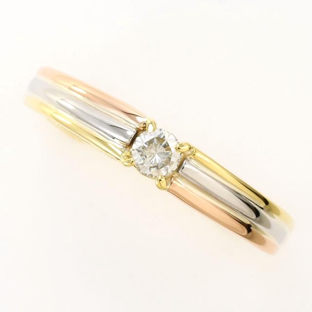 PT900 プラチナ K18 18金 YG イエローゴールド リング・指輪 15号 ダイヤ 0.14ct 総重量約3.0g ジュエリー 中古