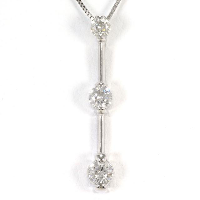 K18 18金 WG ホワイトゴールド ネックレス ダイヤ 0.20ct ダイヤ 0.29ct I1 鑑定書 総重量約2.7g 約44cm ジュエリー 中古