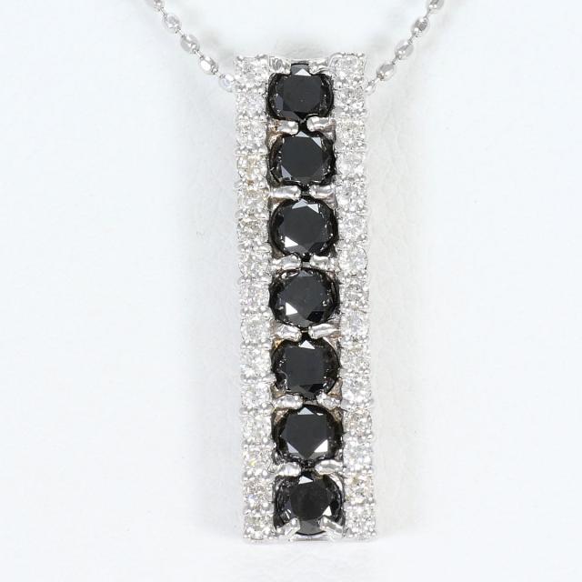 K18 18金 WG ホワイトゴールド ネックレス ブラックダイヤ 0.75ct ダイヤ 0.30ct カード鑑別書 総重量約3.4g 約40cm ジュエリー 中古