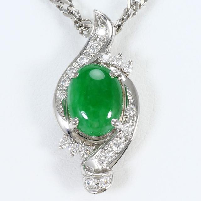 PT900 プラチナ PT850 プラチナ ネックレス ヒスイ 2.414ct ダイヤ 0.29ct カード鑑別書 総重量約11.5g 約40cm ジュエリー 中古