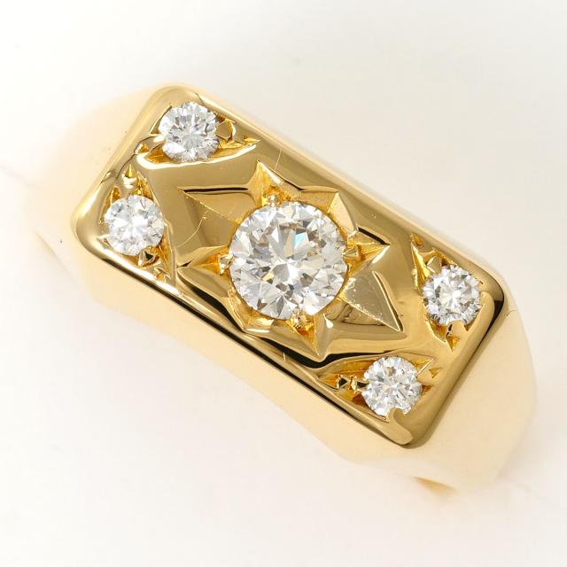 【通常価格より10%OFF】K18 18金 YG イエローゴールド リング・指輪 20号 ダイヤ 0.406ct ダイヤ 0.21ct 鑑別書 総重量約14.2g ジュエリー 中古