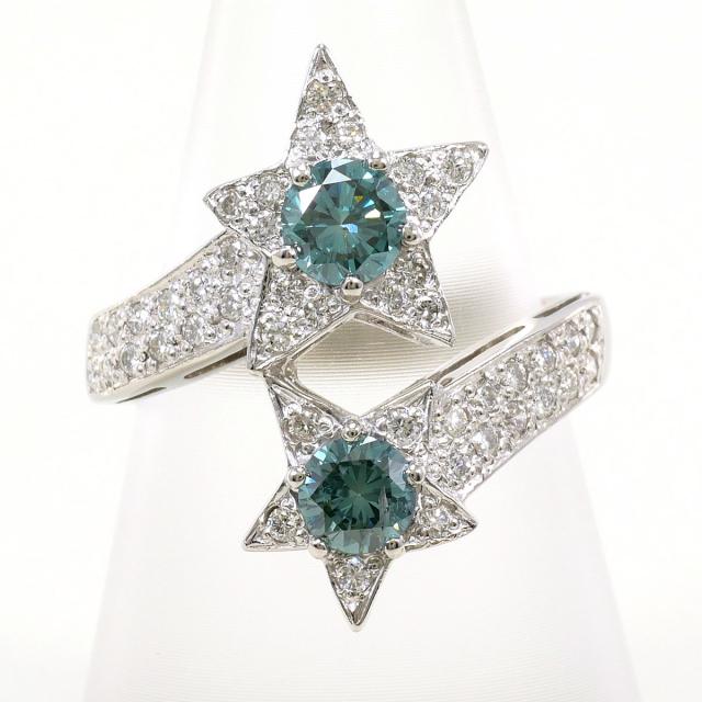 PT900 プラチナ リング・指輪 12号 ブルーダイヤ  0.78ct ダイヤ  0.41ct 鑑別書 総重量約7.7g ジュエリー 中古