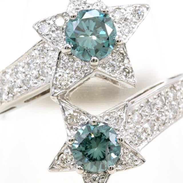 PT900 プラチナ リング・指輪 12号 ブルーダイヤ  0.78ct ダイヤ  0.41ct 鑑別書 総重量約7.7g ジュエリー 中古_1