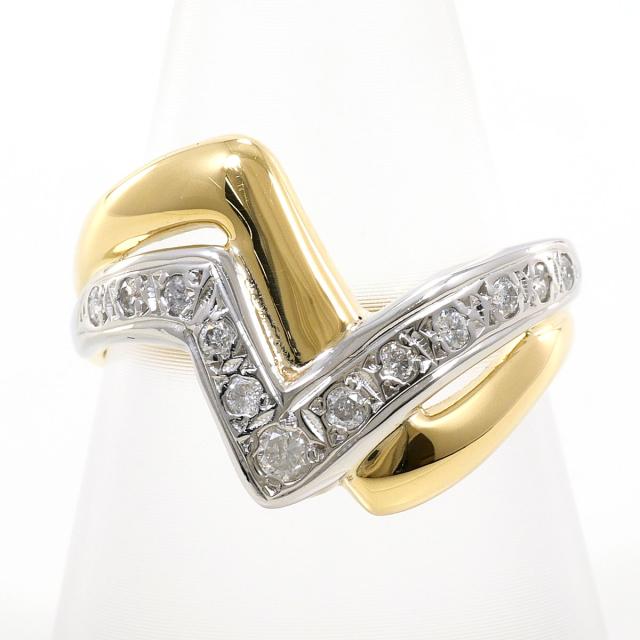 PT850 プラチナ K18 YG イエローゴールド リング・指輪 13.5号 ダイヤ 0.20 ct 鑑別書 総重量約5.0g ジュエリー 中古 77,330円