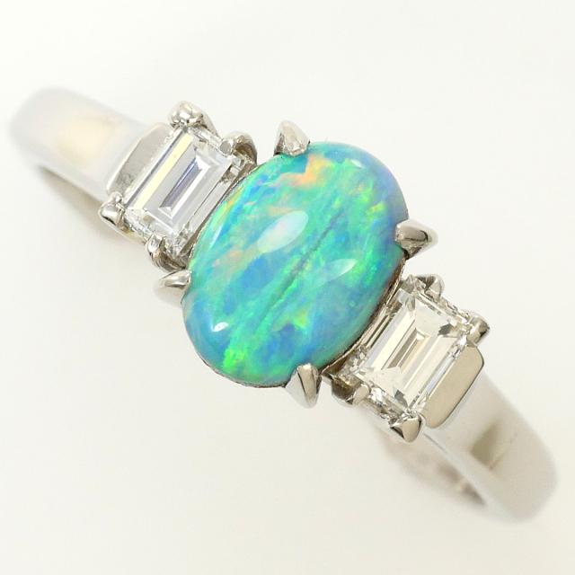 PT850 プラチナ リング・指輪 9号 オパール 0.92ct ダイヤ 0.28ct 総重量約3.8g ジュエリー 中古
