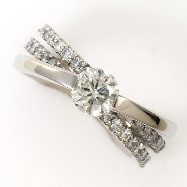 K18 18金 WG ホワイトゴールド リング・指輪 11号 ダイヤ 0.61ct ダイヤ 0.50ct SI2 鑑定書 総重量約6.4g ジュエリー 中古