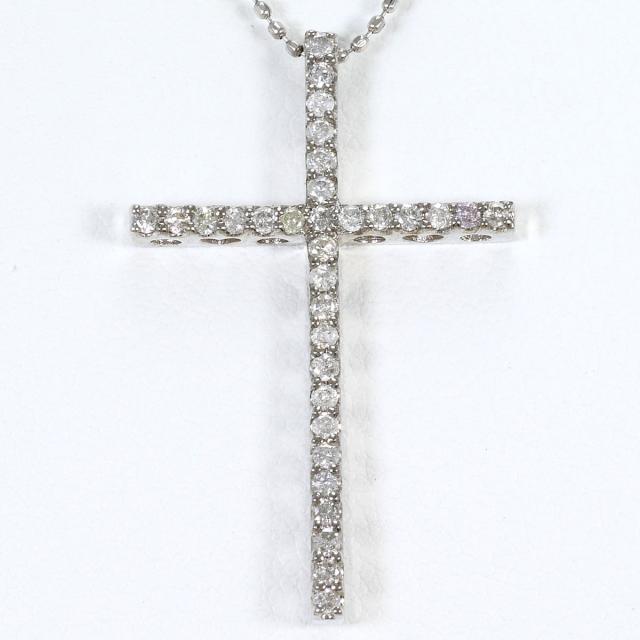K18 18金 WG ホワイトゴールド ネックレス ダイヤ 0.32ct 鑑別書 総重量約3.5g 約45cm ジュエリー 中古