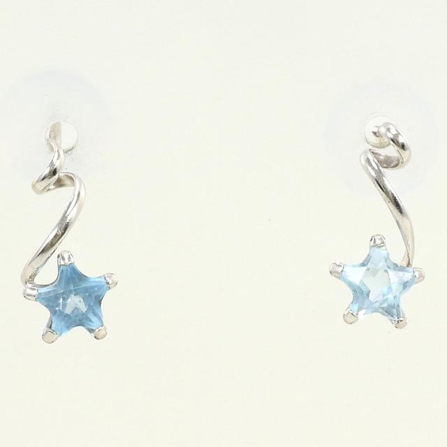 K14 14金 WG 白いことゴールド ピアス 青味トパーズ色 総掛け目約0.5g 宝飾品 中古
