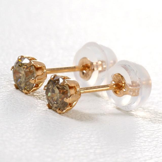 K18 18金 PG ピンクゴールド ピアス ブラウンダイヤ 0.20ct 総重量約0.3g ジュエリー 中古