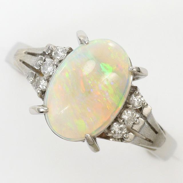 PT900 プラチナ リング・指輪 17号 オパール 1.46ct ダイヤ 0.09ct 総重量約4.9g ジュエリー 中古