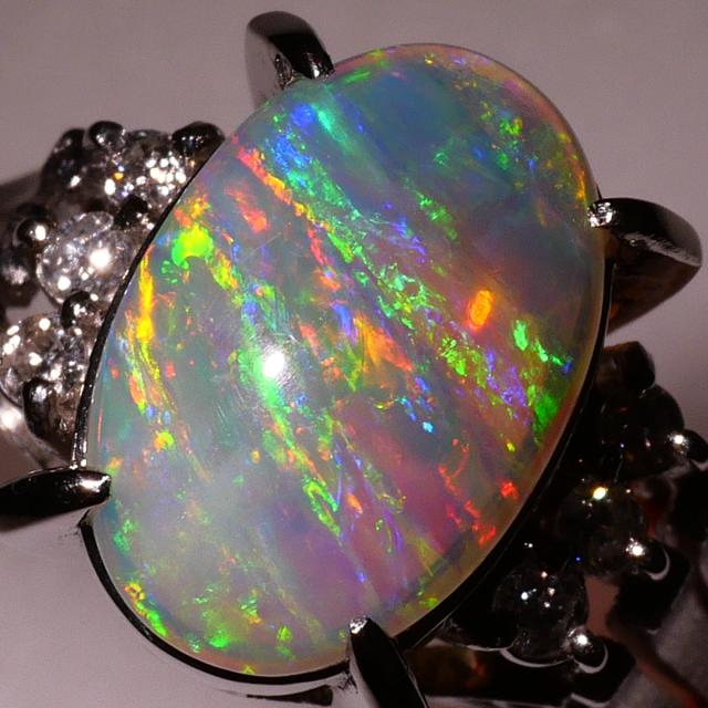 PT900 プラチナ リング・指輪 17号 オパール 1.46ct ダイヤ 0.09ct 総重量約4.9g ジュエリー 中古_1