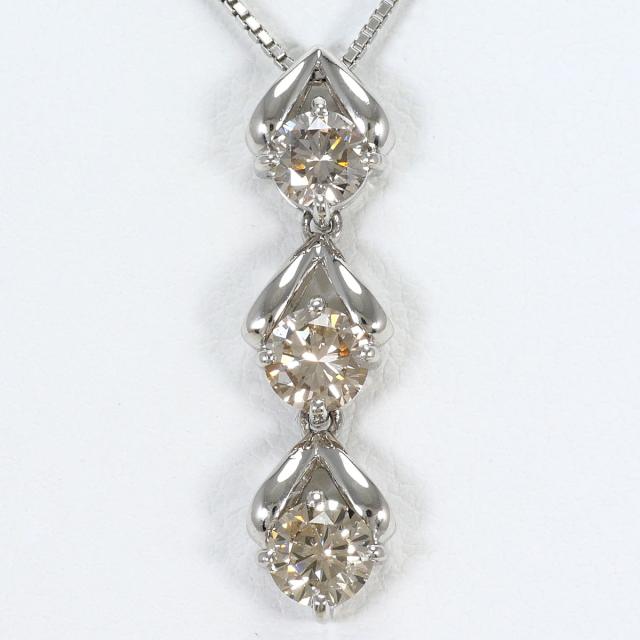 PT900 プラチナ PT850 プラチナ ネックレス ブラウンダイヤ 1.00ct カード鑑別書 総重量約3.9g 約40cm ジュエリー 中古 66,880円
