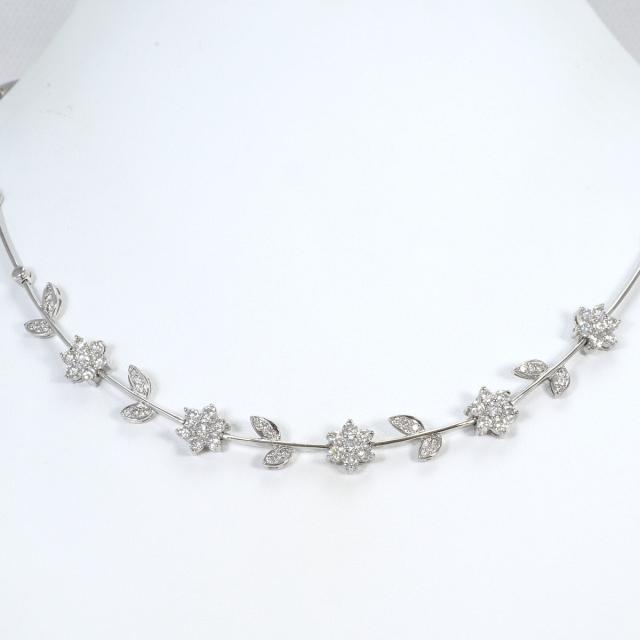 K18 18金 WG ホワイトゴールド ネックレス ダイヤ 2.10 ct カード鑑別書 総重量約19.0g 約43cm ジュエリー 中古