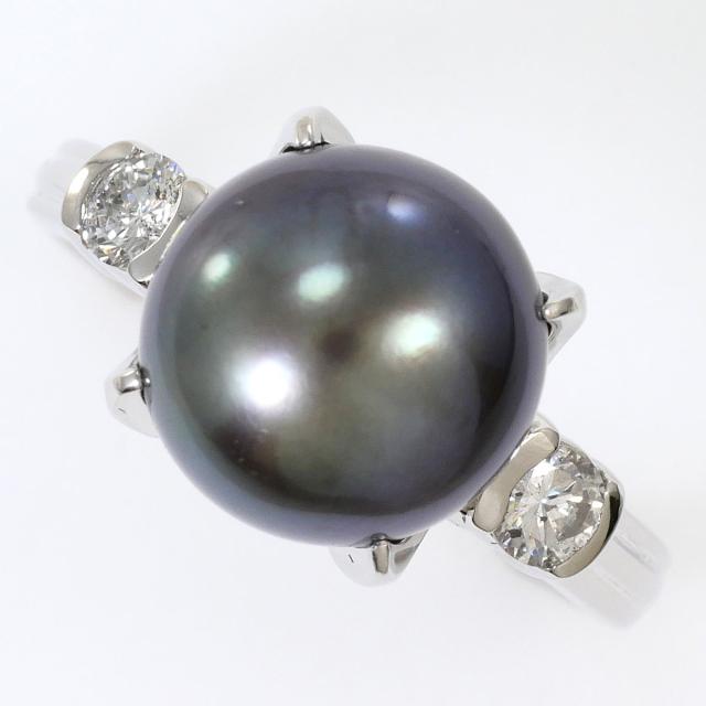 【通常価格より10%OFF】PT900 プラチナ リング・指輪 13号 黒蝶真珠 ダイヤ 0.24ct カード鑑別書 総重量約7.1g ジュエリー 中古