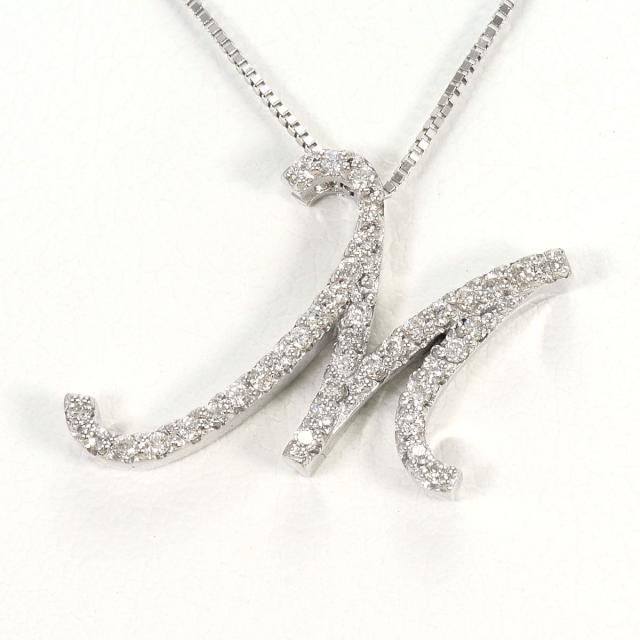 K18 18金 WG ホワイトゴールド ネックレス ダイヤ 0.21ct 鑑別書 総重量約3.5g 約40cm ジュエリー 中古