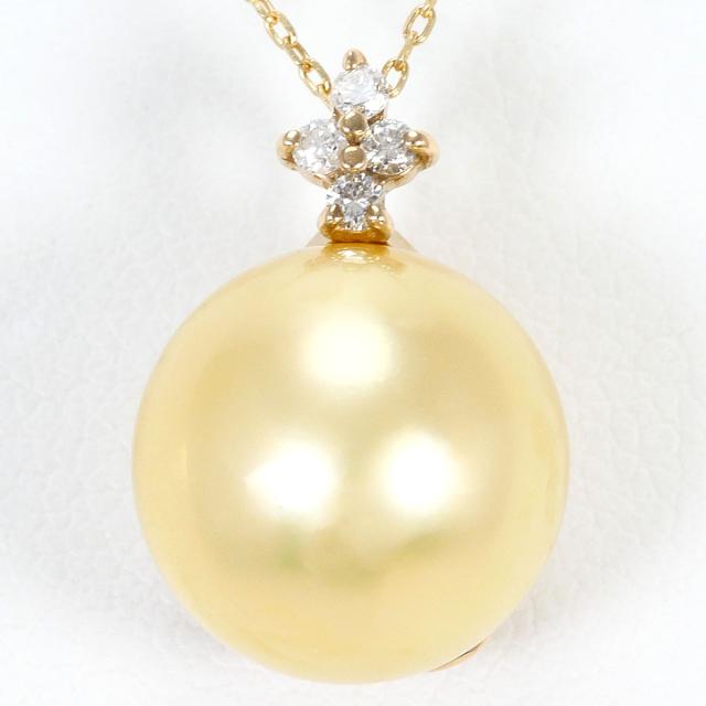 【通常価格より5%OFF】K10 10金 YG イエローゴールド ネックレス パール ダイヤ 0.05ct 総重量約3.1g 約43cm ジュエリー 中古 30,752円