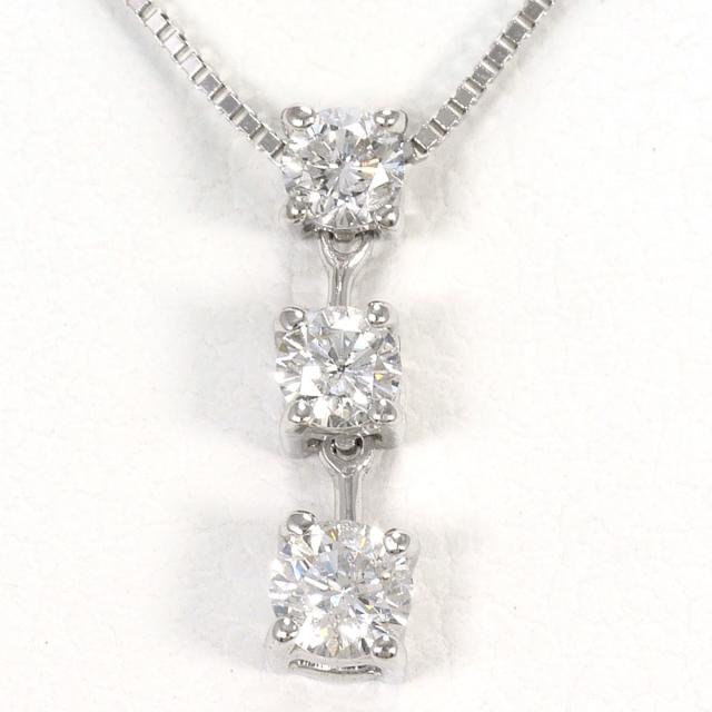 K14 14金 WG ホワイトゴールド ネックレス ダイヤ 0.30ct 総重量約1.3g 約40cm ジュエリー 中古