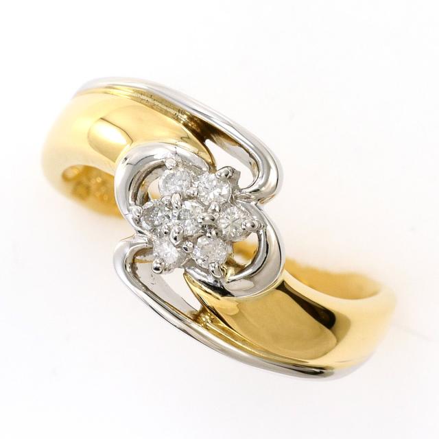 PT850 プラチナ K18 18金 YG イエローゴールド リング・指輪 9.5号 ダイヤ 0.11ct 鑑別書 総重量約5.3g ジュエリー 中古