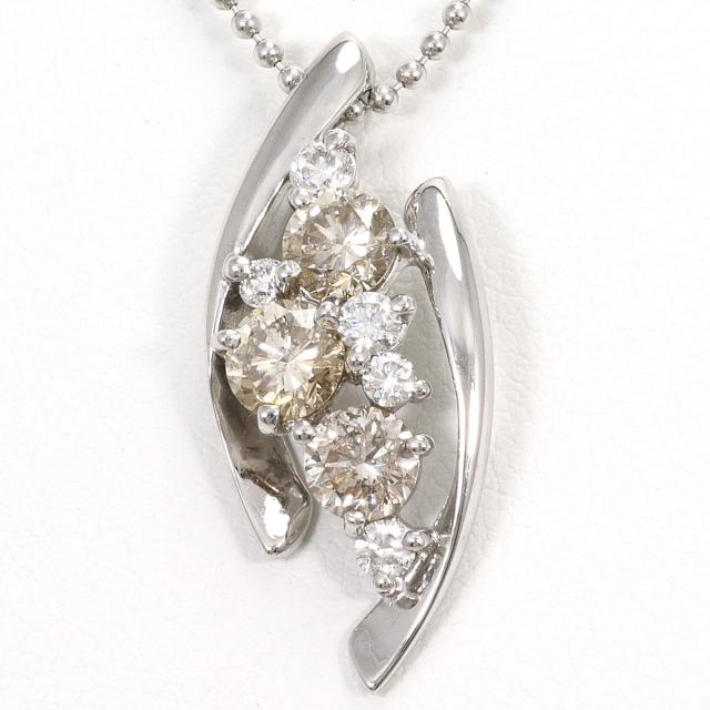 K18 18金 WG ホワイトゴールド K14 14金 WG ホワイトゴールド ネックレス ブラウンダイヤ 1.14ct ダイヤ 0.25ct 鑑別書 総重量約6.1g 約40cm ジュエリー 中古