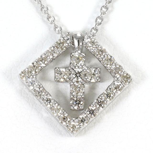 K18 18金 WG ホワイトゴールド ネックレス ダイヤ 0.28ct カード鑑別書 総重量約3.3g 約45cm ジュエリー 中古