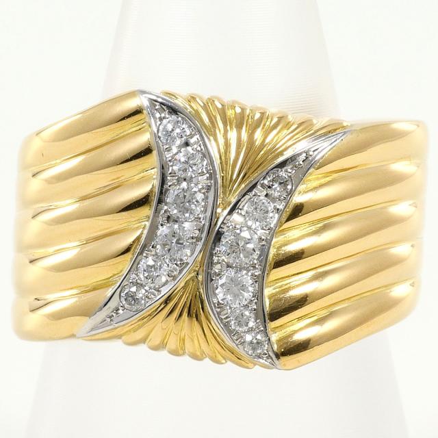 【通常価格より10%OFF】PT900 プラチナ K18 18金 YG イエローゴールド リング・指輪 14号 ダイヤ 0.24ct 鑑別書 総重量約16.0g ジュエリー 中古 201,600円
