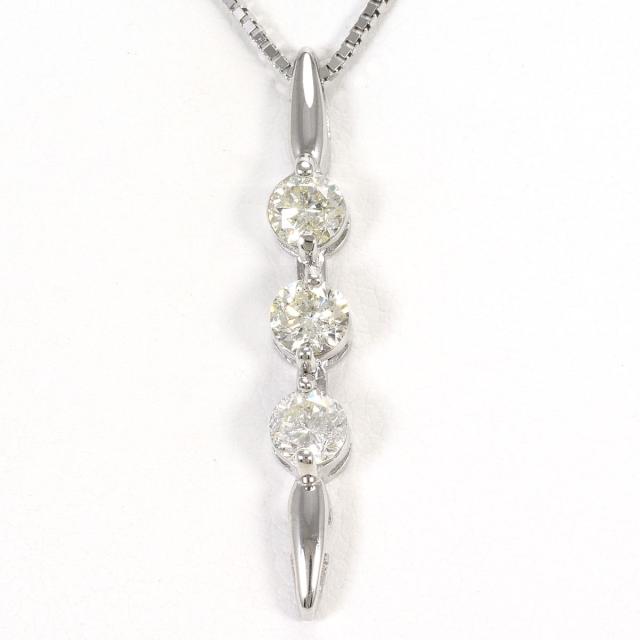 K18 18金 WG ホワイトゴールド K14 14金 WG ホワイトゴールド ネックレス ダイヤ 1.00ct 鑑別書 総重量約3.7g 約40cm ジュエリー 中古