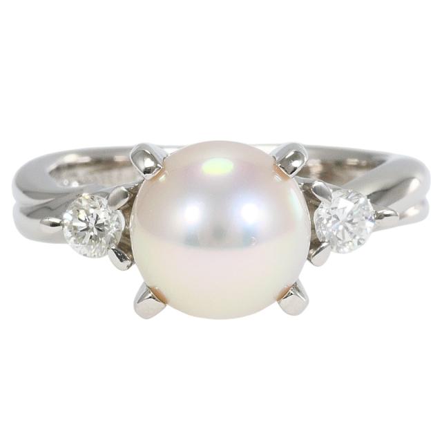 PT900 プラチナ リング・指輪 9号 パール ダイヤ 0.19ct カード鑑別書 総重量約6.5g ジュエリー 中古