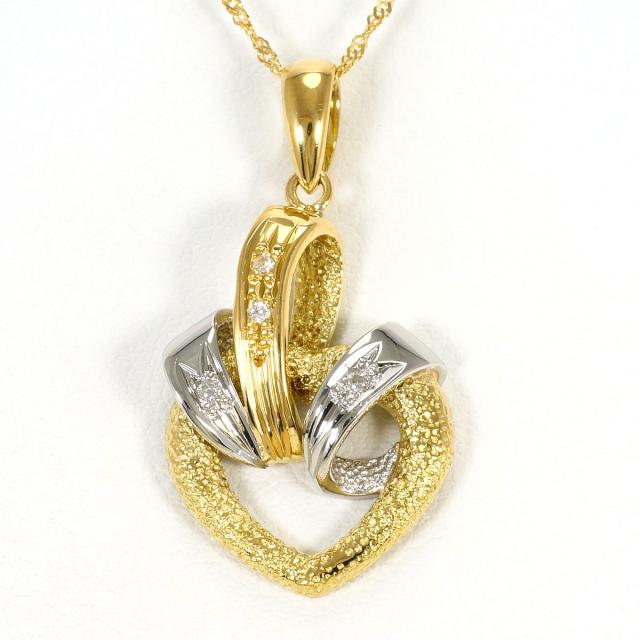 【通常価格より5%OFF】PT900 プラチナ K18 YG イエローゴールド ネックレス ダイヤ 0.03 ct 鑑別書 総重量約4.5g 約40cm ジュエリー 中古 66,880円